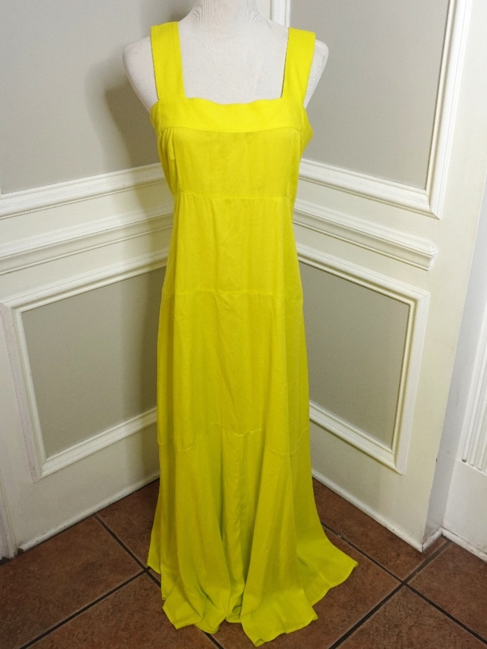 Neon Green Vince Camuto Challis Square-Neck Smocked-Back Sleeveless Maxi Dress